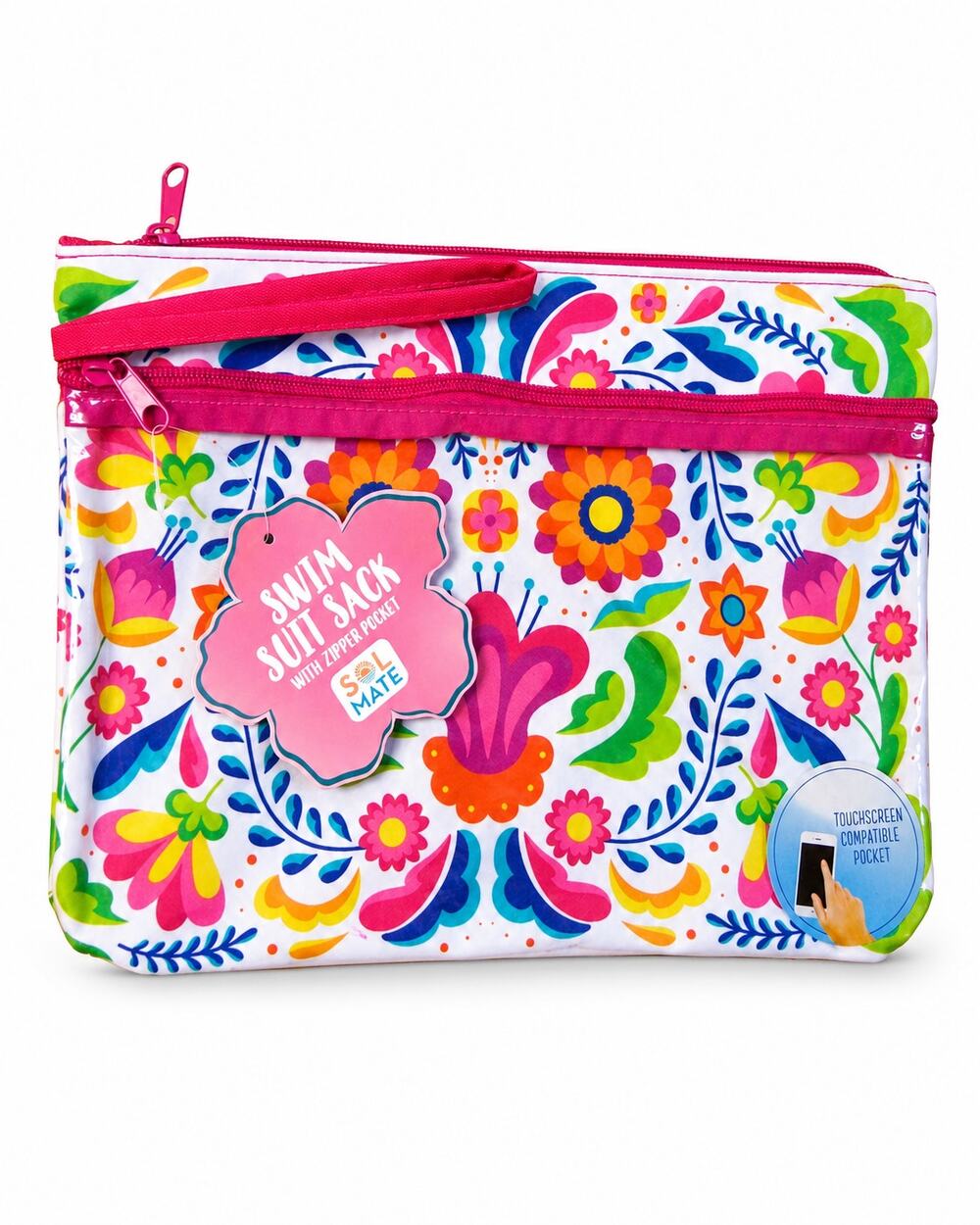 Sol Mate Swimsuit Sack Wet Dry Bag Floral Print Touchscreen Zip Pouch Pink NWT